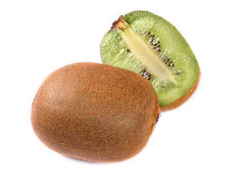 pieces of kiwi isolated on white backgroundの写真素材