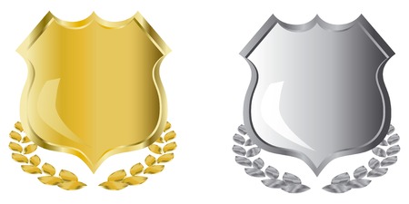 golden and silver shields with laurel wreathのイラスト素材