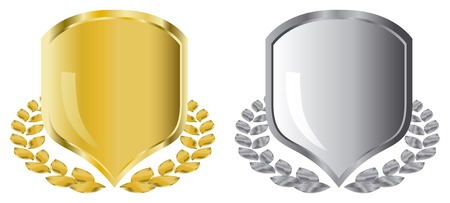  golden and silver shields with laurel wreathのイラスト素材
