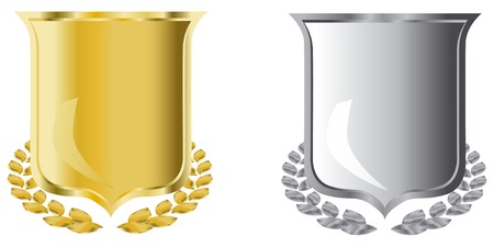  golden and silver shields with laurel wreathのイラスト素材