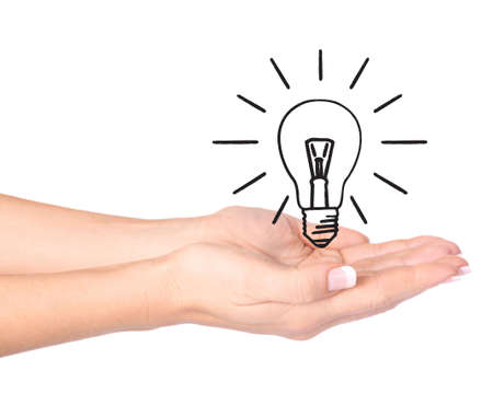 Hand holding drawn light bulb - Ecology/Environment conceptの写真素材