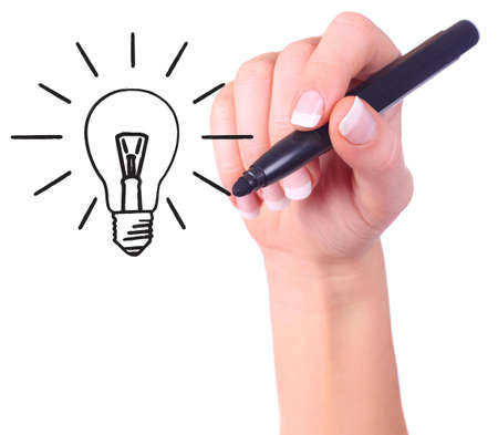 Hand drawing light bulb, isolated on white - Ecology/Business conceptの写真素材