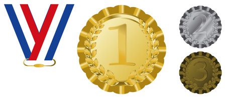 vector gold, silver and bronze award ribbons on whiteのイラスト素材