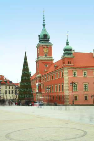 Castle Square in the old town wiht christmas tree, Warsaw, Polandの写真素材