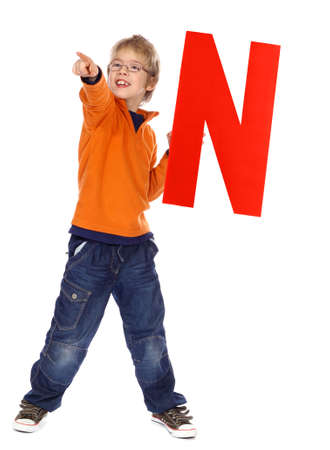Boy holding Letterの写真素材