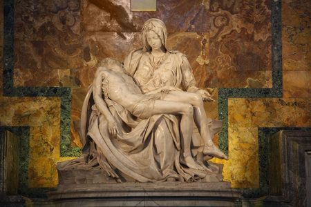 One of Michelangelo's most famous works: Pieta in St. Peter's Basilica in Vaticanの写真素材