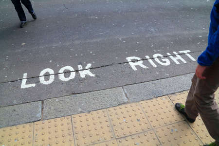 Look Right sign in a London street の写真素材