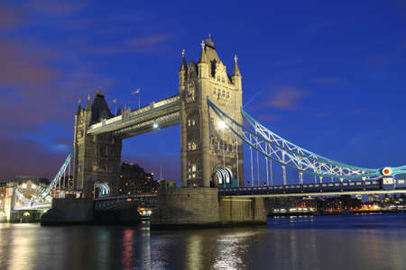 Tower Bridge in London, UK, by night の写真素材