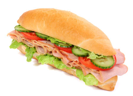 sandwiches with ham and vegetables on white background の写真素材