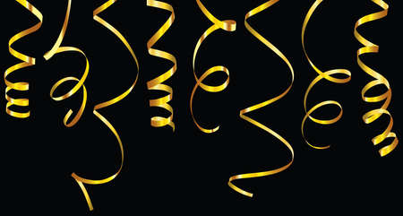 Gold and silver curling ribbons or party serpentine for design. のイラスト素材