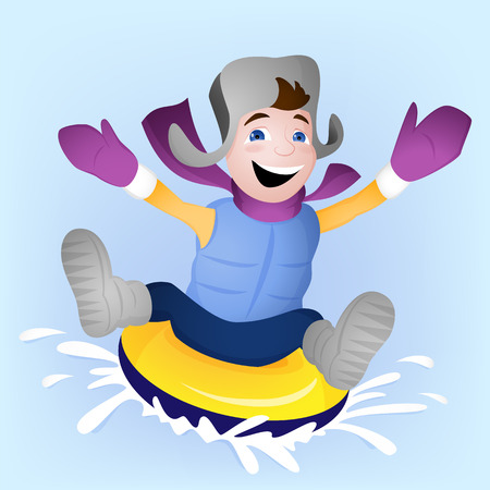 Winter family activity with boy snowtubingのイラスト素材