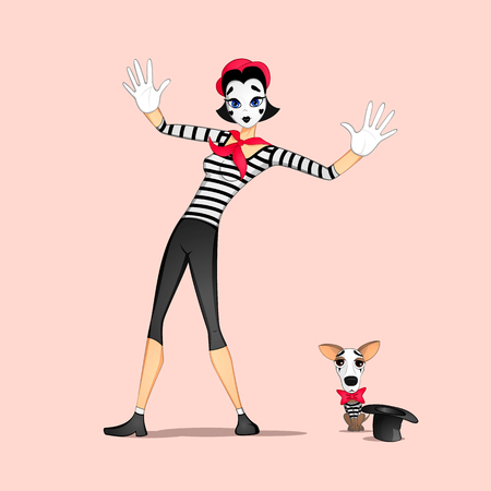 A girl mime performing a pantomime called behind an invisible wallのイラスト素材