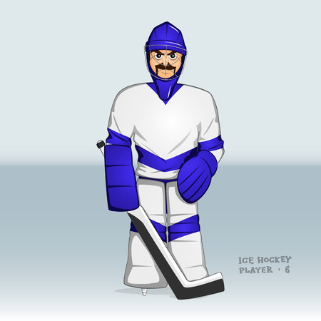 ice hockey player goalkeeper standing fully equipped with stick in his handsのイラスト素材