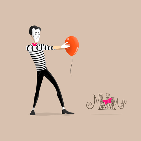 A Mime performing a pantomime called hypnotizing an orange balloonのイラスト素材