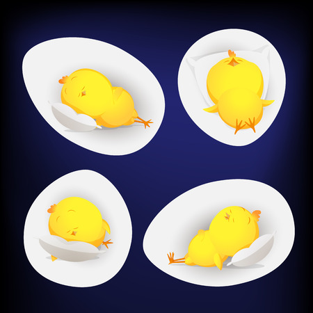 Four golden chickena sleeping inside egg - Don't wake till new year 2017のイラスト素材