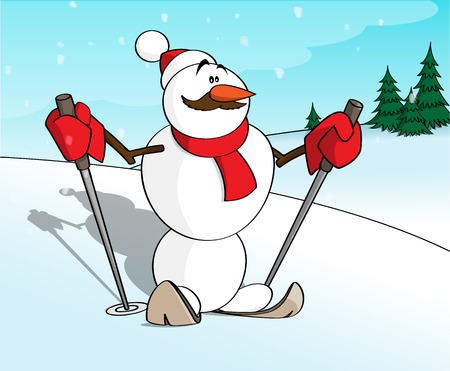 A cartoon character of a snowman sportsman going to skiのイラスト素材