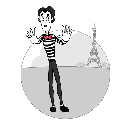 A mime performing a show with the eiffel tower in the backgroundのイラスト素材