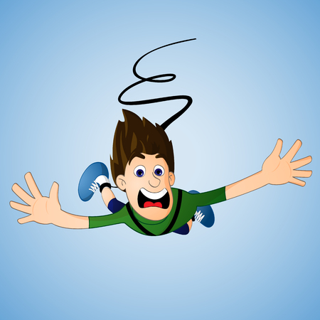 Young Man in green shirt bungee jumping drawn in cartoon styleのイラスト素材