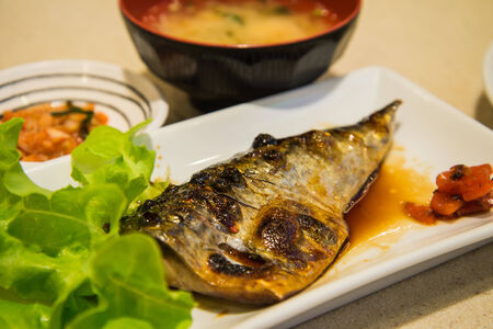 Japanese Grilled Mackerel With Soy Sauce in Japanese Restaurantの写真素材