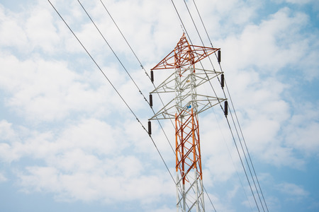 Electric post againt blue skyの写真素材