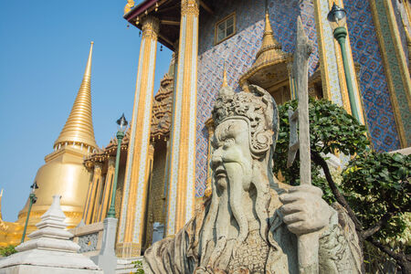 Beautiful Wat Pra Kaew, The Grand Palace, blue sky, Bangkok Thailandの写真素材