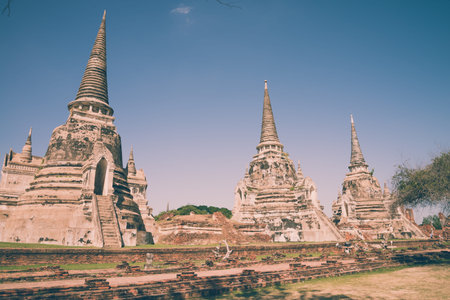 Beautiful wat phra sri sanphet temple in Ayutthaya Thailand - Vintage effect style picture