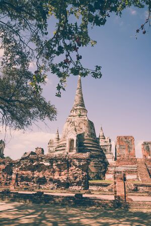Beautiful wat phra sri sanphet temple in Ayutthaya Thailand - Vintage effect style pictureの写真素材