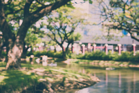 Abstract blurred big green park in city - defocus background  Vintage effect style