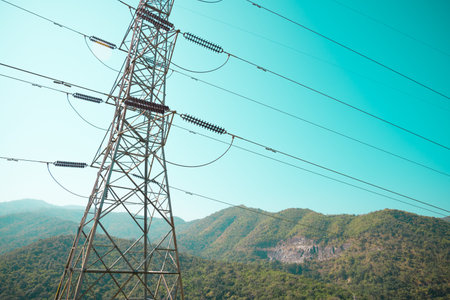 Electricity post high power on the mountain