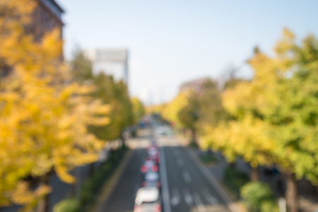 Abstract blur autumn season traffic road in Yokohama city bokeh backgroundの写真素材
