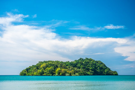 Small green island against blue sky, Trat Thailand
