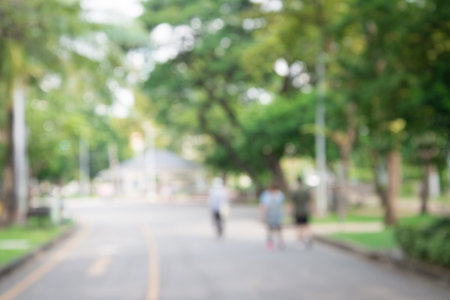 Abstract blur people in city park bokeh backgroundの写真素材