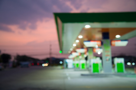Abstract blur petrol gas station in evening twilight backgroundの写真素材