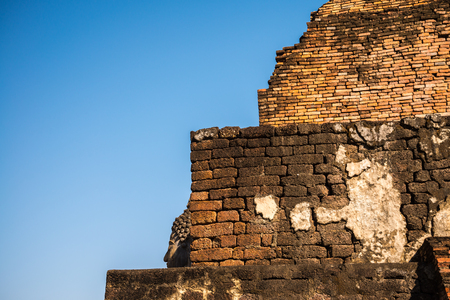 Sukhothai historical park head buddha and pagoda texture, Thailandの写真素材