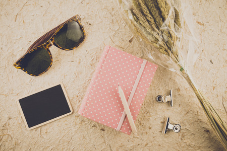 Identity nature set of notebook mockup on mulberry paper background - Vintage filter effectの写真素材