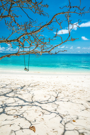 Clear sea beach blue sky and white sand in Koh Tachai island Thailandの写真素材