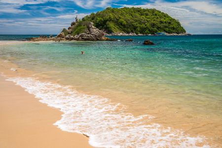 Sea beach blue sky and white sand in Phuket island Thailandの写真素材