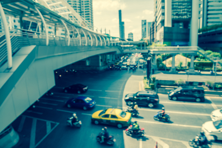 Defocused traffic cityscape in Bangkok Thailand background - Color tone effectの写真素材
