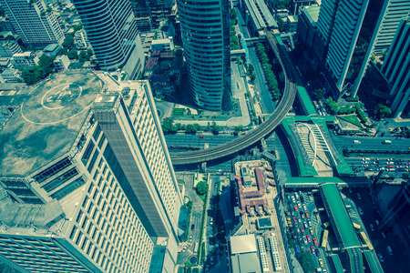Bird eyes view of Sathorn Bangkok city Thailand -  Color tone effectの写真素材