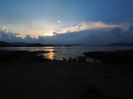 sunset in evening at damの写真素材