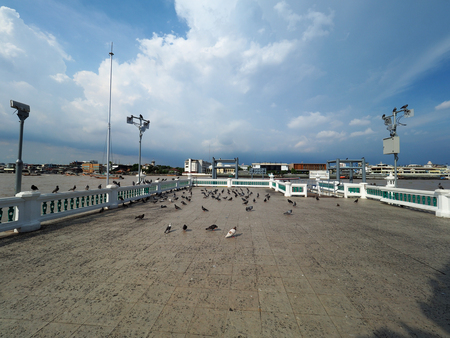 Wat Kalayanamitr port with pigeonsの写真素材