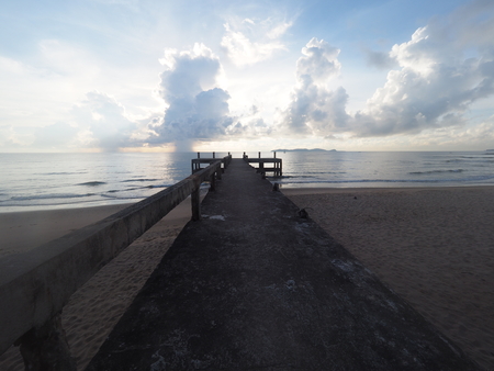 West morning sky with concrete port for local fisherman in Thailandの写真素材