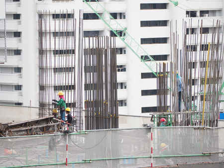worker work together to make wire structure of stakeの写真素材