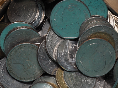 collection of Thai coin in a canの写真素材