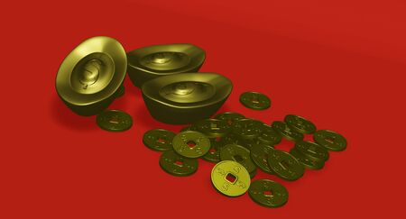 gold bar and gold coin in chinese style has dollar signの写真素材