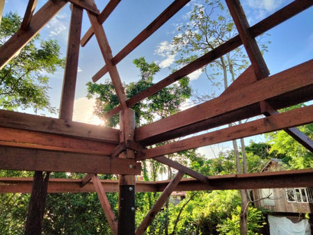 traditional Thai house is renovating roof made from wood.
