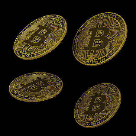 A golden cryptocurrency coins suggest promising investment, shimmering with digital potential and inspiring financial optimism and confidenceの写真素材