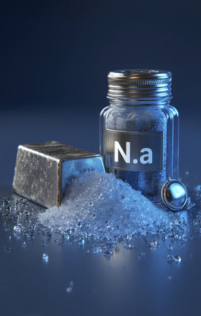 Salt shaker with salt spilling out, soap bar, and small metallic container on dark background, creating clean and fresh aestheticの素材