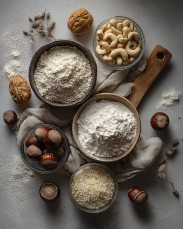 Overhead shot displays baking ingredients, suggesting warmth and inviting you to create delicious treatsの素材