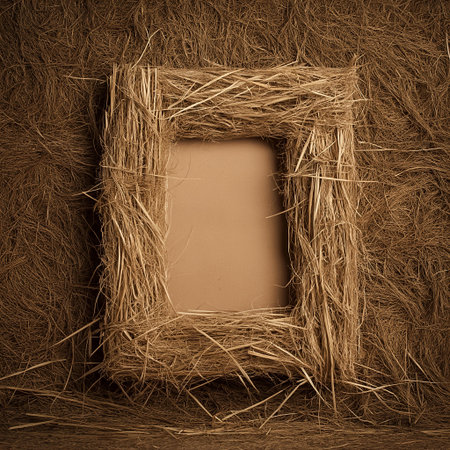 A rustic straw square frame gives naturally warm vibe, perfect for showcasing special moment with texture. capturing soft, rustic feel and aestheticの素材